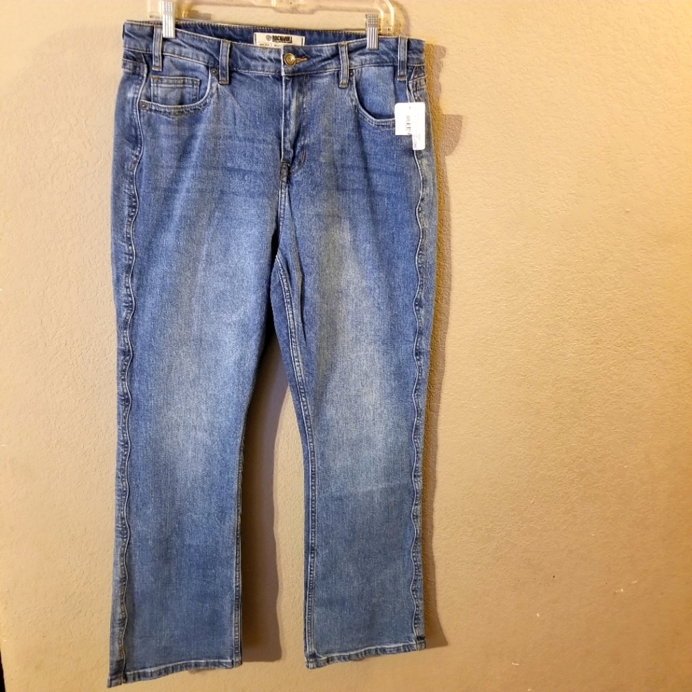 Rock & Roll Denim New Womens High Rise Bootcut Blue Jeans Scalloped Seams 32x30